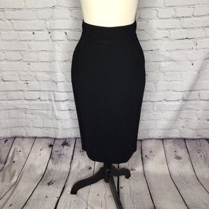 Fendi Black Button Up Back Knee Length Wool Pencil Skirt 6 (40) NWT